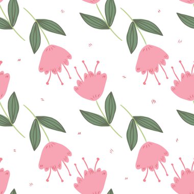 Beyaz arka planda sevimli çiçeksiz desen. El çizimi geometrik küçük çiçekler ve duvar kağıtları. Kitap kapakları, grafik sanatı, ambalaj kağıdı, kumaş, tekstil için tasarım. Vektör illüstrasyonu