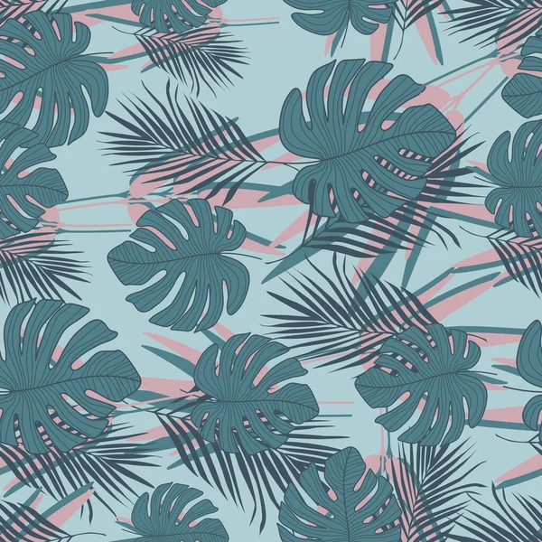 Экзотические Тропические Листья Бесшовный Узор Голубом Фоне Модные Ботанические Обои — стоковый вектор