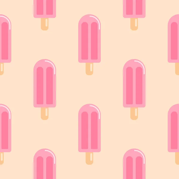 Popsicles à la fraise congelés motif sans couture. Lolly glace d'été en papier peint de style plat. Crème glacée rose fond — Image vectorielle