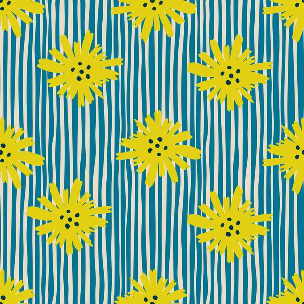 Żółte Kwiaty Rumianku Bezszwowy Wzór Daisy Wzór Stylu Doodle Tle — Wektor stockowy