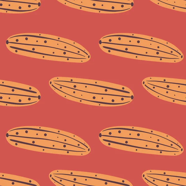 赤い背景に創造的なキュウリのシームレスなパターン キュウリの野菜の背景をかわす ファブリック テキスタイルプリント 包装紙 キッチンテキスタイル用のデザイン ヴィンテージベクトルイラスト — ストックベクタ