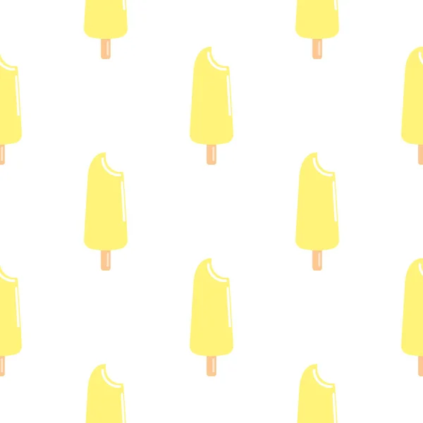 冰棍呈扁平无缝花纹 黄色的冰淇淋矢量图解 白色背景上的冰冻冰棒壁纸 包装纸的设计 — 图库矢量图片