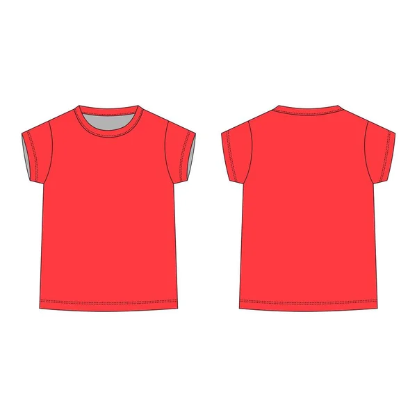 Camiseta Sketch Técnico Infantil Color Rojo Camiseta Blanco Plantilla Vector — Vector de stock