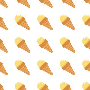 Krep külahlı sarı kavun dondurması beyaz arka planda pürüzsüz desen. Vektör çizimi. Paketleme, paketleme kağıdı için tasarım
