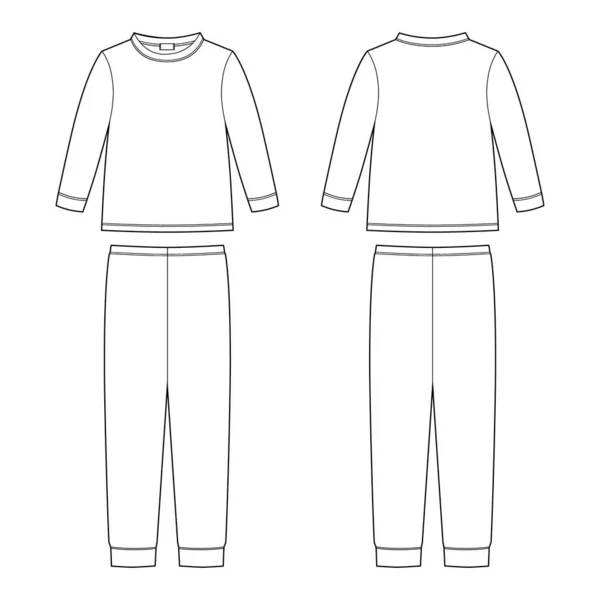 Szkic Techniczny Dziecięcej Piżamy Bawełniana Bluza Spodnie Kids Projektowanie Odzieży — Wektor stockowy