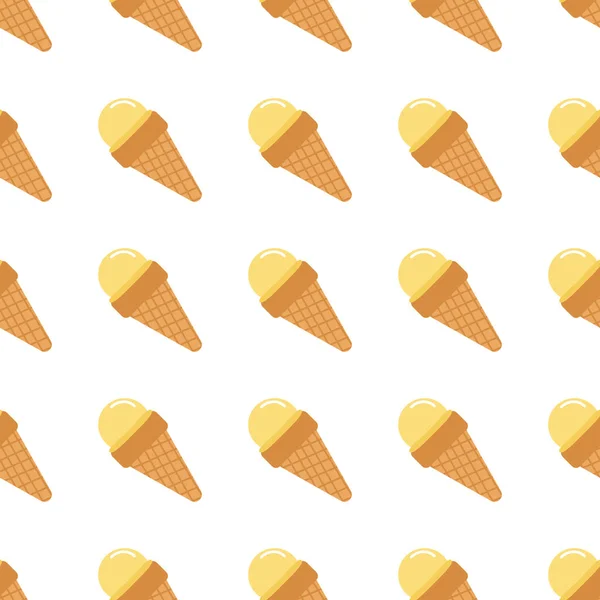 华夫饼中的黄色甜瓜冰淇淋在白色背景上呈无缝图案 矢量图解 包装纸的设计 — 图库矢量图片