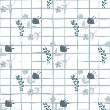 Geometrik küçük çiçekler, klasik tarzda kusursuz desenler. Kumaş, tekstil baskısı, ambalaj kağıdı, kapak, ambalaj için tasarım. Moda vektör illüstrasyonu