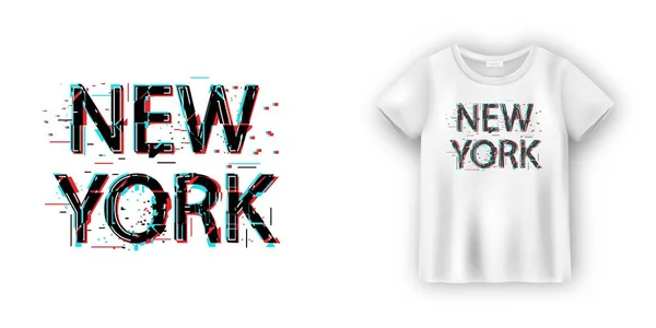 New Yorkse Typografie Glitch Vhs Effect Voor Shirt Een Abstracte — Stockvector