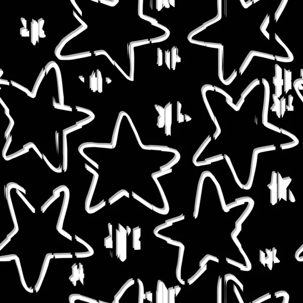 抽象摧毁的恒星无缝模式 单色粗糙星形形状的元素壁纸 面料设计 纺织品印花 包装纸 纺织品 时尚矢量图解 — 图库矢量图片