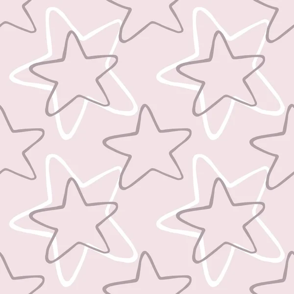 在粉色背景上的几颗几何图形星星是无缝的 摘要星形形状的元素壁纸 面料设计 纺织品印花 包装纸 童装纺织品 Doodle风格矢量插图 — 图库矢量图片
