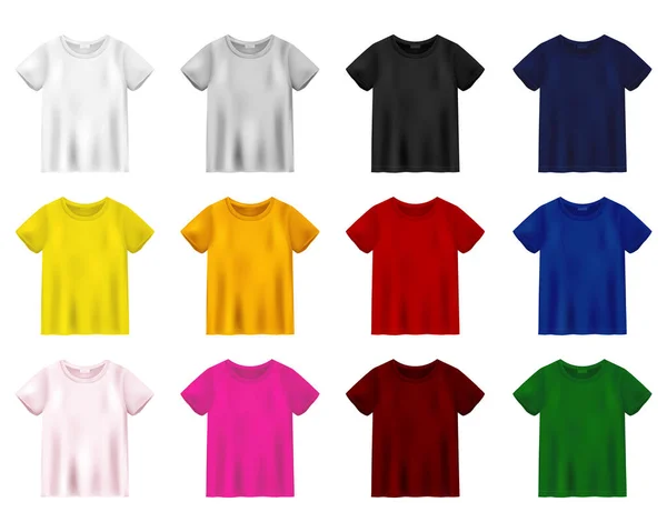 Uppsättning Shirt Mockup Isolerad Vit Bakgrund Mall För Unisex Tee — Stock vektor