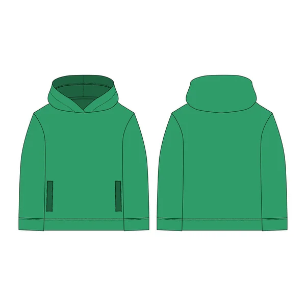 Teknisk Skiss Hoody Barnkläder Huva Grön Färg Isolerad Vit Bakgrund — Stock vektor