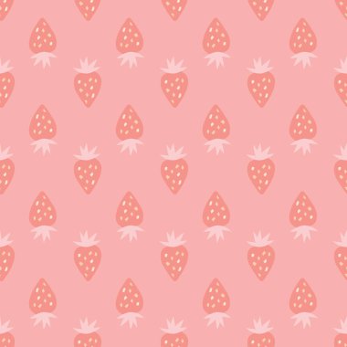 Basit çilek duvar kağıdı. Pembe arka planda dikişsiz çilek deseni. Geometrik vektör çizimi