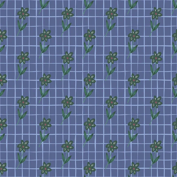 Cute Blue Little Flowers Seamless Pattern Stripes Background Vintage Wallpaper — Stock Vector