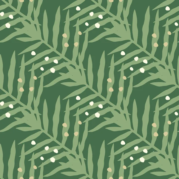 Geometric Tropical Fern Leaves Seamless Pattern Green Background Botanical Wallpaper — Stock Vector