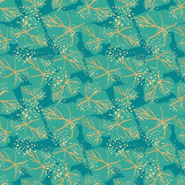 Soyut iz bırakmıyor. Modern yaprak uçsuz bucaksız duvar kağıdı. Vektör çizimi. Kumaş, tekstil baskısı, ambalaj, mutfak tekstili için tasarım.