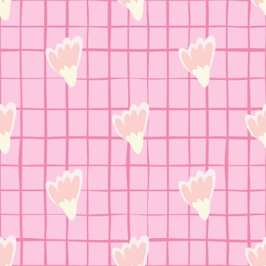 Basit pembe geometrik çiçekli kusursuz desen. Soyut çiçek duvar kâğıdı. Kumaş, tekstil baskısı, ambalaj, mutfak tekstili tasarımları. Modern vektör illüstrasyonu