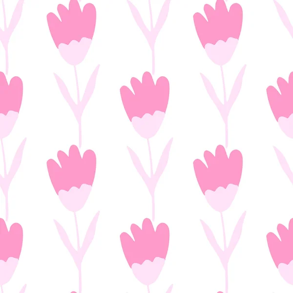 Patrón Sin Costuras Tulipán Rosa Estilo Garabato Sobre Fondo Blanco — Vector de stock