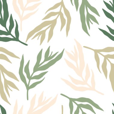 Orman bitkileri beyaz arka planda pürüzsüz desenler bırakır. Eski, çiçek desenli duvar kağıdı. Kumaş, tekstil baskısı, ambalaj, mutfak tekstili tasarımları. Vektör illüstrasyonu