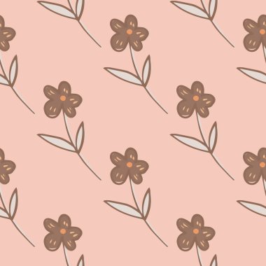 Soyut geometrik çiçekler pembe arka planda pürüzsüz desenler. Karalama tarzında basit bir çiçek kağıdı..