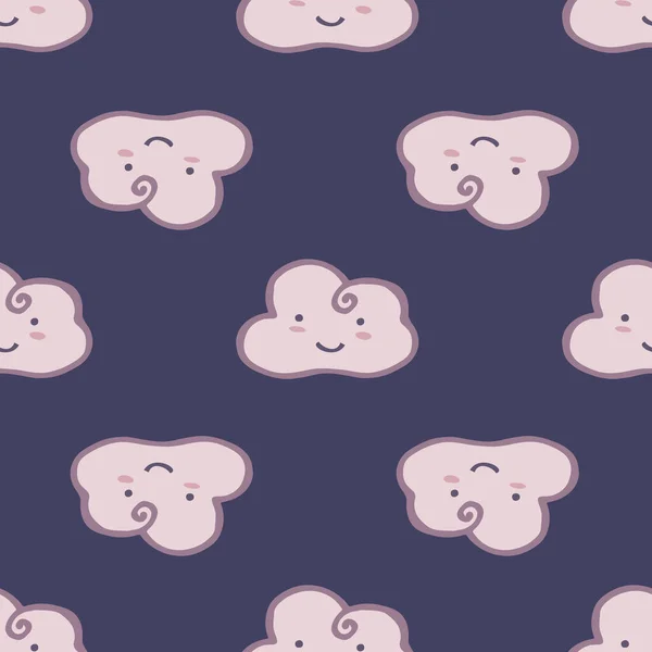 Cloud in nigth sky seamless pattern. Hand drawn character sleeping cloudy wallpaper. — Stock Vector