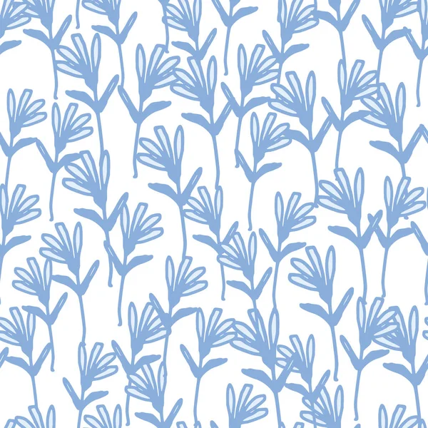 Azul Pequenas Flores Floresta Sem Costura Padrão Fundo Branco Campo —  Vetores de Stock