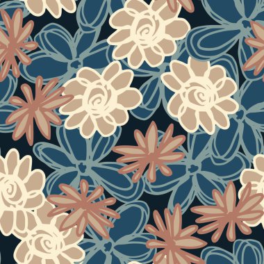 Güzel çiçekler klasik tarzda pürüzsüz desenler. El çizimi, bitmeyen bir duvar kağıdı. Kumaş tasarımı için dekoratif zemin, tekstil baskısı, ambalaj kağıdı, kapak. Vektör illüstrasyonu