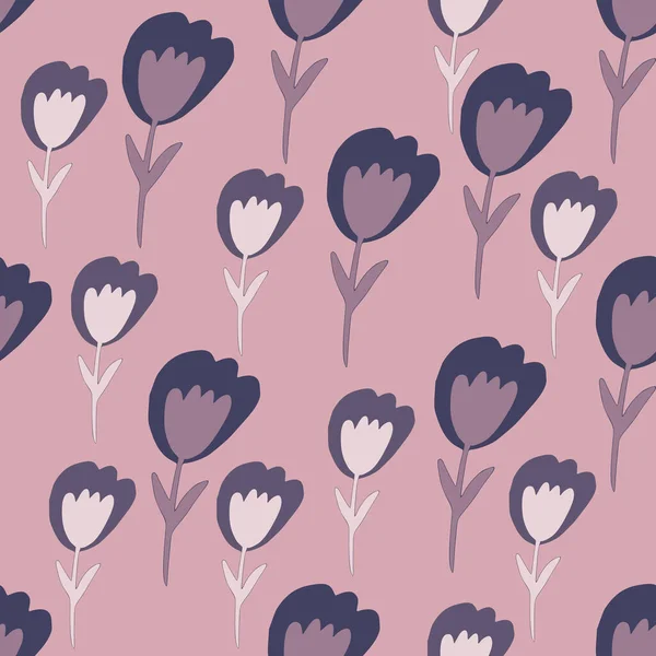 Tulipe Rose Fleurs Motif Sans Couture Dans Style Doodle Mignonne — Image vectorielle