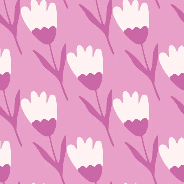 Pink Tulip Seamless Pattern Simple Style Abstract Floral Backdrop Cute — Stock Vector