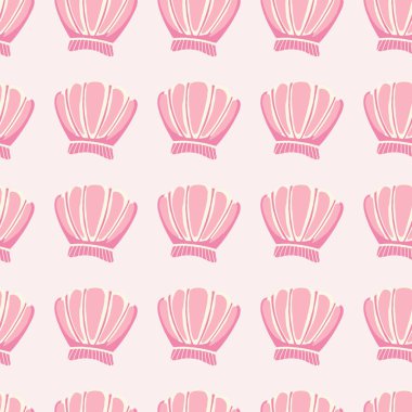 Pembe arka planda soyut deniz kabukları pürüzsüz desen. Geometrik deniz kabuğu sonsuz duvar kağıdı. Kumaş, tekstil baskısı, ambalaj kağıdı, kapak tasarımı. Vintage vektör illüstrasyonu