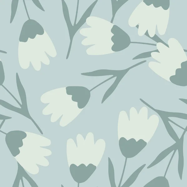 Vacker Tulpan Sömlöst Mönster Ljusblå Bakgrund Abstrakt Blommig Bakgrund Våren — Stock vektor