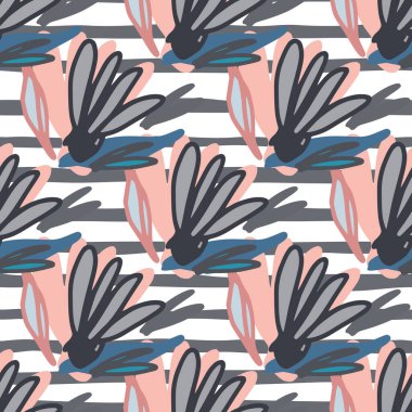 Çizgili karalamalı çiçek deseni. El çizimi, bitmeyen bir duvar kağıdı. Kumaş tasarımı için dekoratif zemin, tekstil baskısı, ambalaj kağıdı, kapak. Vektör illüstrasyonu