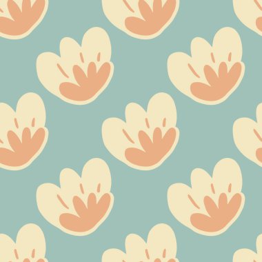 Mavi arka planda soyut çiçek tomurcuğu pürüzsüz desen. Bitmeyen duvar kağıtlarını karala. Kumaş tasarımı için dekoratif zemin, tekstil baskısı, ambalaj kağıdı, kapak. Vektör illüstrasyonu