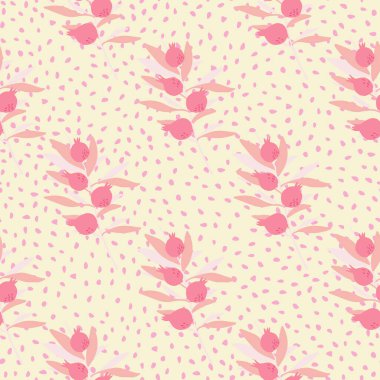 Noktalar üzerinde soyut yapraklar ve böğürtlenler. Çiçek duvar kağıdı. Botanik parmak izi. Kumaş tasarımı için dekoratif zemin, tekstil baskısı, ambalaj kağıdı, kapak. Vektör illüstrasyonu