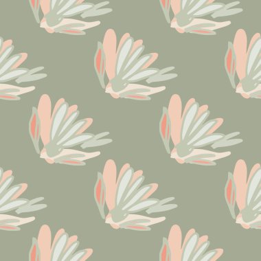 Geometrik karalama çiçek deseni yeşil arka planda. El çizimi, bitmeyen bir duvar kağıdı. Kumaş tasarımı için dekoratif zemin, tekstil baskısı, ambalaj kağıdı, kapak. Vektör illüstrasyonu