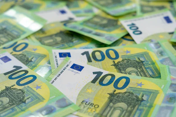 Les Billets 100 Cents Euros Sont Dispersés Manière Chaotique Monnaie — Photo