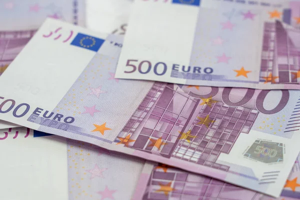 Les Billets Cinq Cent 500 Euros Sont Dispersés Manière Chaotique — Photo