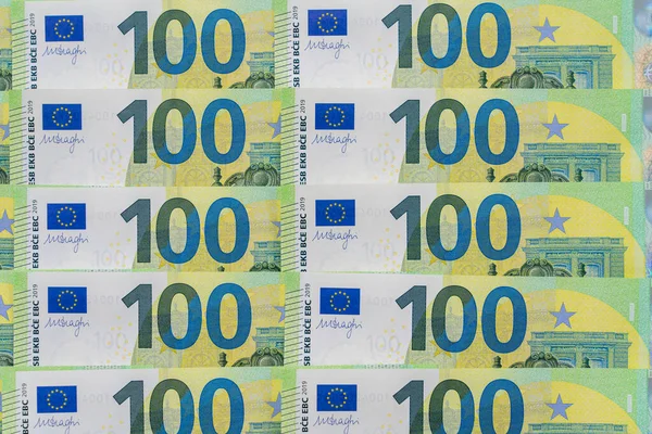 Banknoty Sto Sto Sto Euro Dokładnie Dwóch Rzędach Puste Miejsce — Zdjęcie stockowe