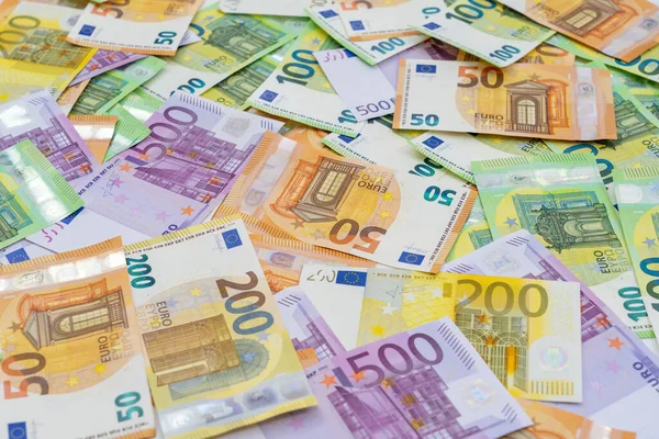 Monnaie Européenne Est Sur Table Les Billets Cent Deux Cent — Photo