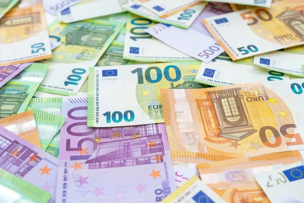 Avrupa Para Birimi Masada Yatıyor Banknotlar Yüz Iki Yüz Elli — Stok fotoğraf