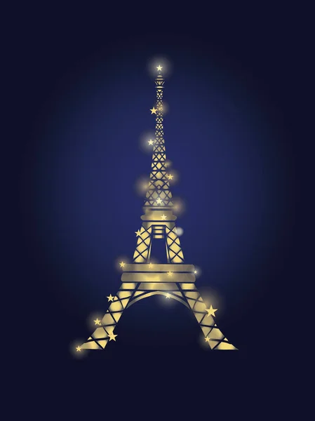 Vektor ragyogó arany Eiffel-torony Párizs Silhouette éjjel. . Francia Landmark sötét kék háttér. — Stock Vector