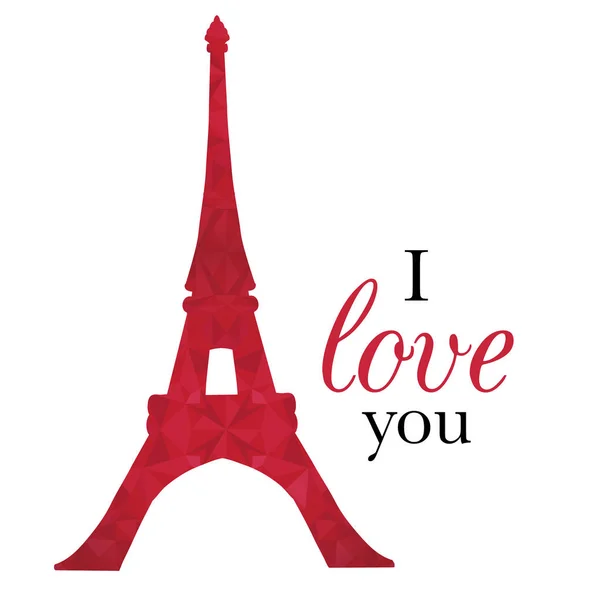 Vector Ruby Red Eifel Tower Paris On St Valentines Day Of Love. Perfect for travel themed postcards, greeting cards, wedding invitations. — Stock Vector