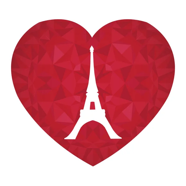 Vektor Eifel torony Párizs belül Szent Valentin nap rubinvörös piros szív a szeretet. Tökéletes utazási témájú képeslapok, üdvözlőlapok, esküvői meghívók. — Stock Vector