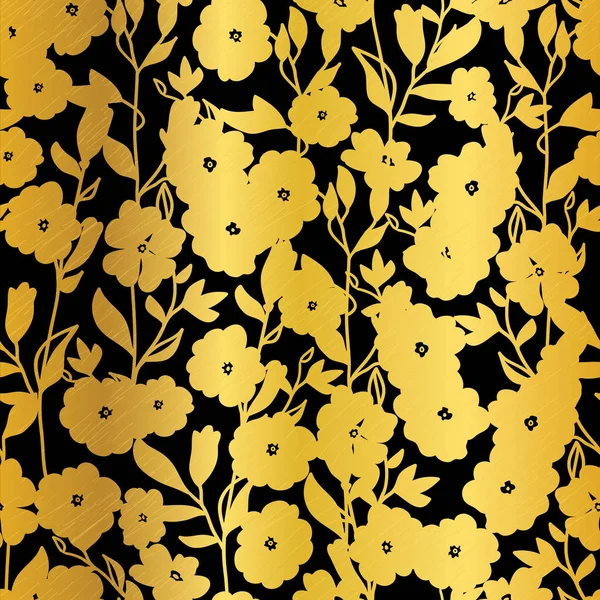 Vector Golden Black Flowers Blossoms Kimono Seamless Pattern Background. Ideal para tela elegante, tarjetas, invitaciones de boda, papel pintado . — Vector de stock