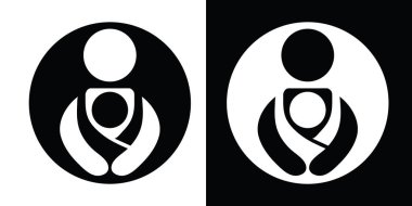 Vektör Babywearing sembolleri Set bir Sling bebek taşıma üst ile. Siyah ve beyaz simge stil.