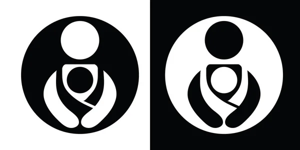 Vector Babywearing Symbols Set With Parent Carrying Baby In a Sling. Black and White Icon Style. — Stock Vector