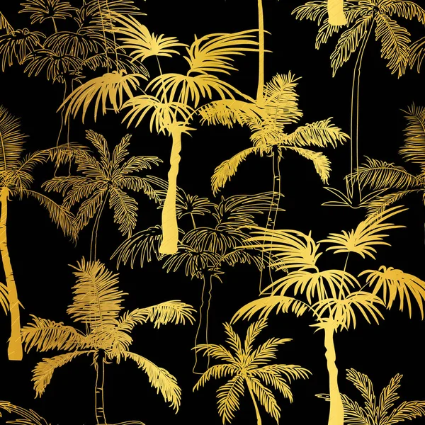 Vettore Golden Black Palm Trees estate senza soluzione di continuità modello di sfondo. Ottimo per tessuto vacanza tropicale, carte, inviti di nozze, carta da parati . — Vettoriale Stock