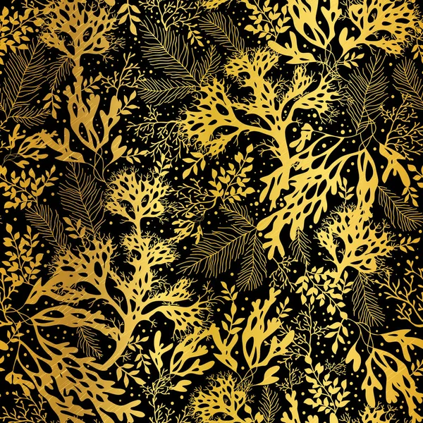 Vector Gold Black Seaweed Texture Seamless Pattern Background. Great for elegant gray  fabric, cards, wedding invitations, wallpaper. — Stock Vector