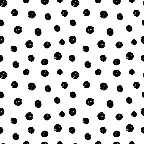 Vettore astratto disegnato a mano in bianco e nero inchiostro Polka Dot Pattern con cerchi divertenti. Ottimo per tessuto vintage, carte, inviti, abbigliamento, imballaggio, scrapbooking, carta da parati . — Vettoriale Stock