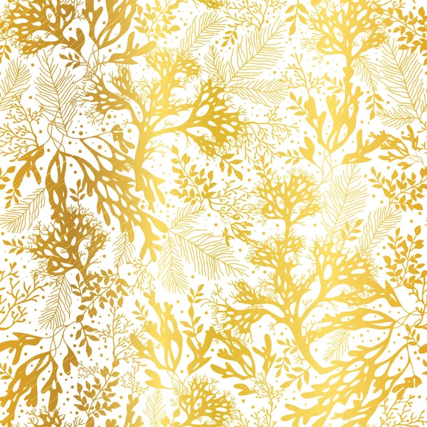 Vector Gold and White Seaweed Texture Seamless Pattern Background. Great for elegant gray fabric, cards, wedding invitations, wallpaper. — Stock Vector